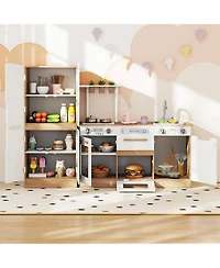 Slickblue Wooden 2 Piece Play Kitchen for Kids with Fridge and Water