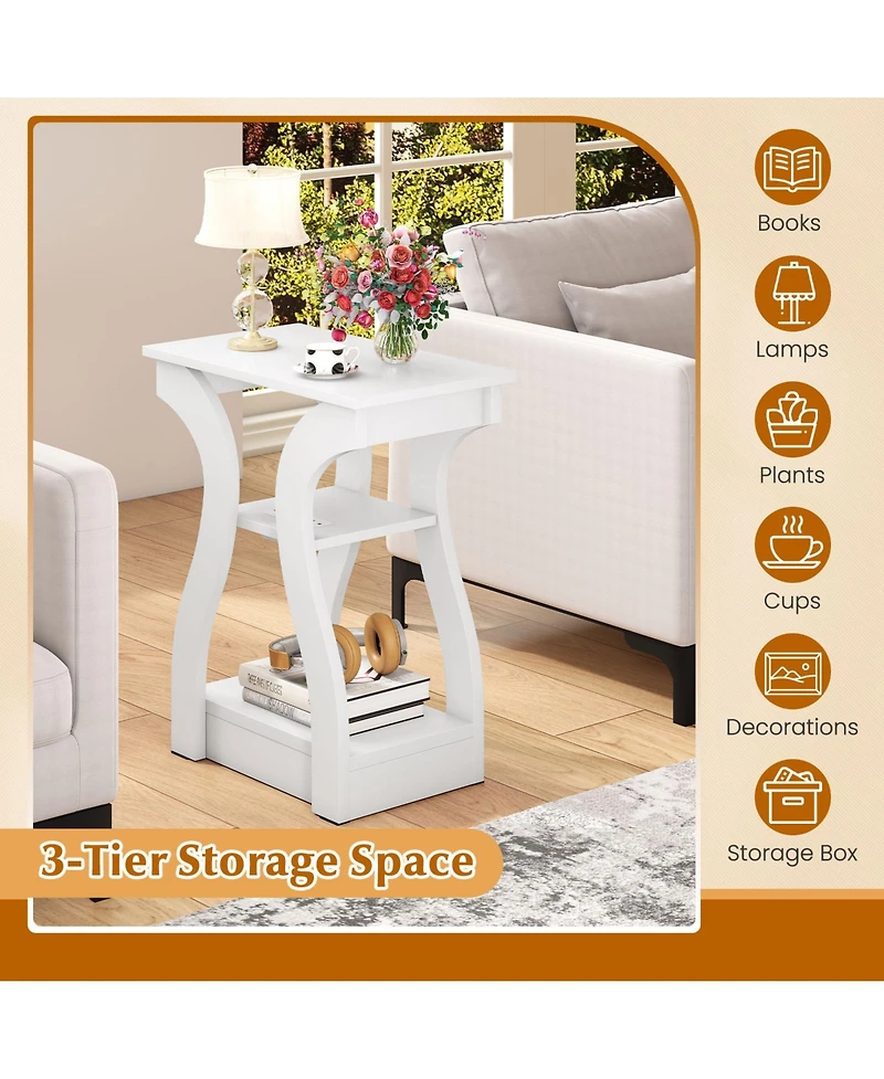 Sugift End Tables Set of Two with Charging Station and Shelves