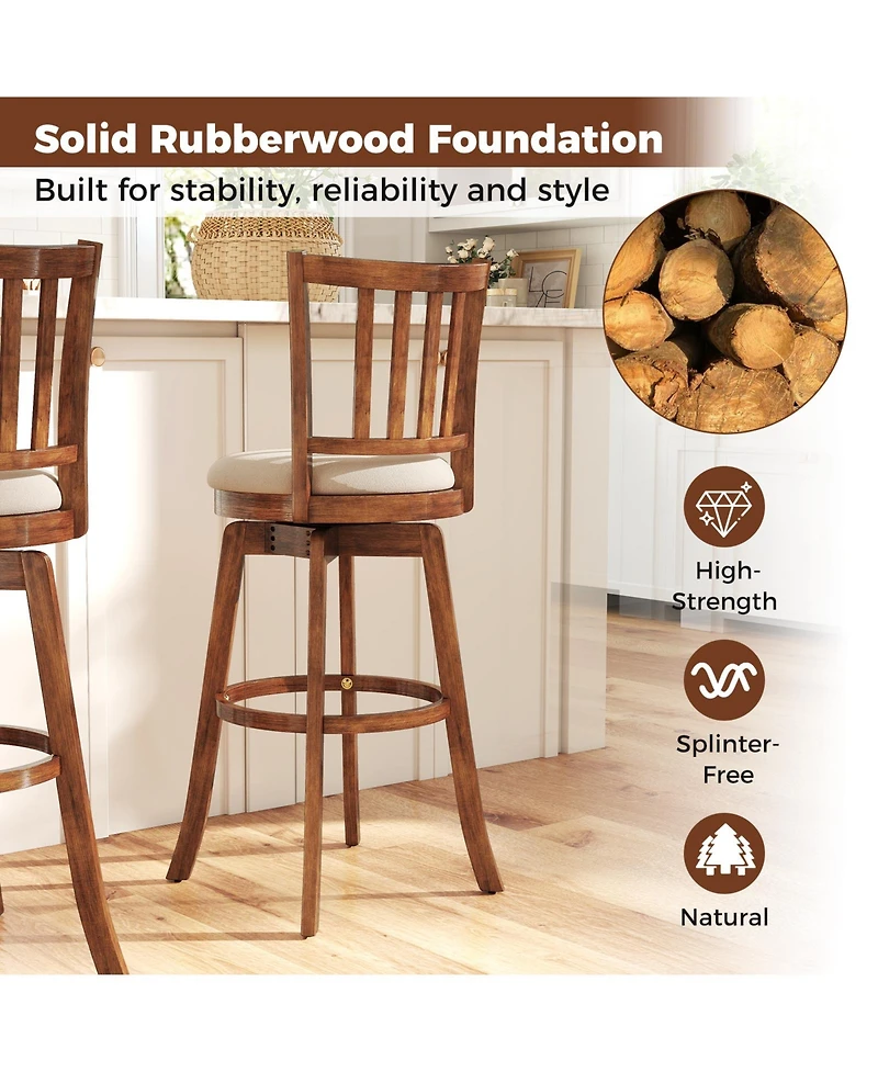 Gymax 30.5'' Swivel Barstools Set of 4 with Backrest and Upholstered Seat Footrest for Pub