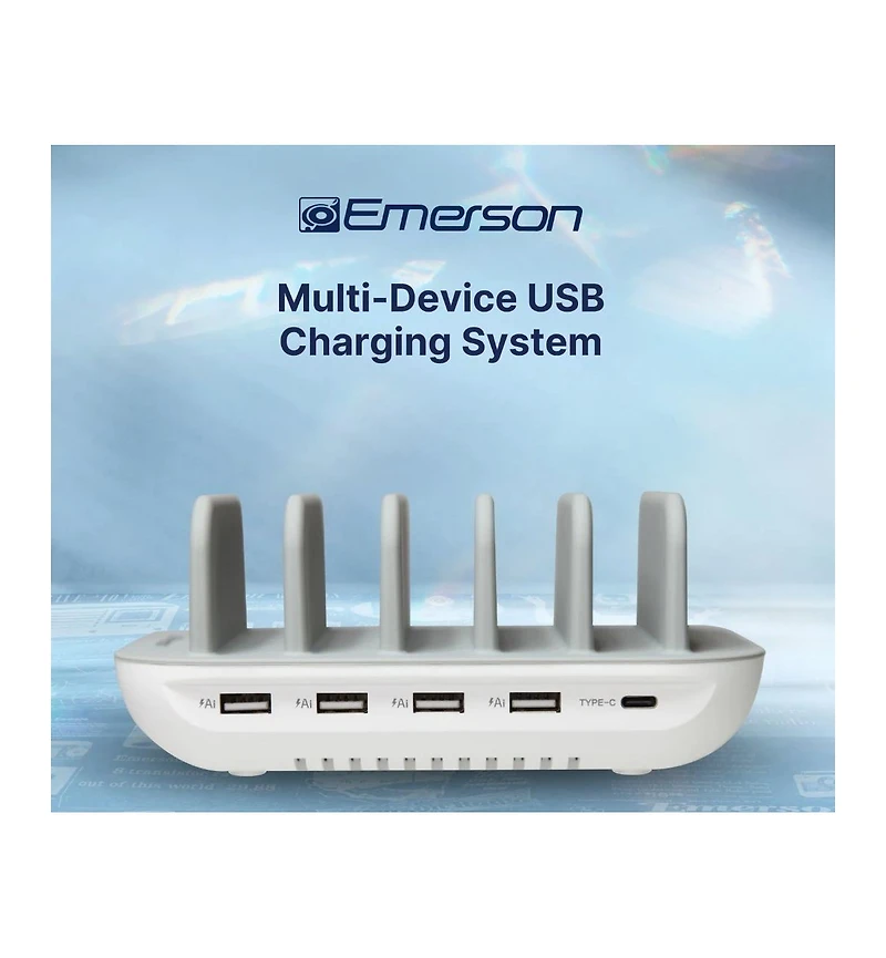 Emerson 5 Port Multi Device Usb Charging Station Hub with Charging Cables