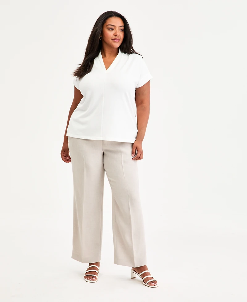 Kasper Plus V-Neck Short-Sleeve Blouse