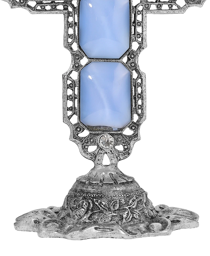 Symbols of Faith Pewter Octagon Blue Moon Stone Cross Plaque