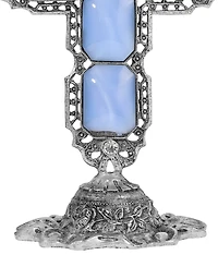 Symbols of Faith Pewter Octagon Blue Moon Stone Cross Plaque