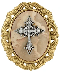 Symbols of Faith 14k Gold Dipped Brown Obsidion Oval Brooch