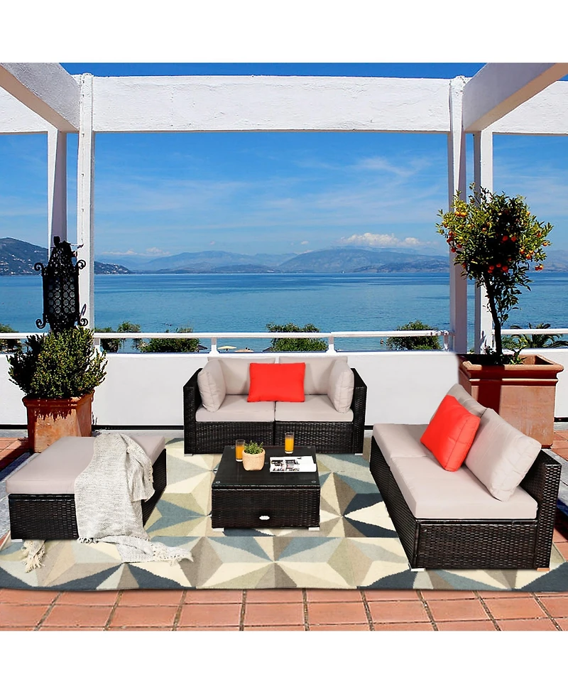 Gymax 6PCS Rattan Patio Sectional Sofa Set Outdoor Furniture Set w/ Cushions