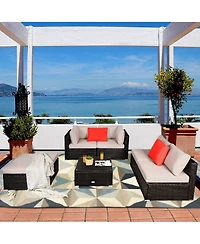 Gymax 6PCS Rattan Patio Sectional Sofa Set Outdoor Furniture Set w/ Cushions