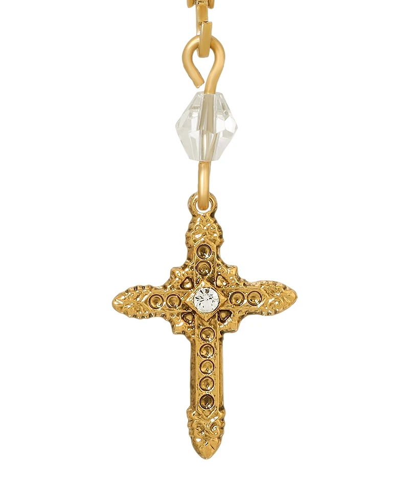 Symbols of Faith 14K Gold Dipped Glass Crystal Gold Cross Leverback Earrings