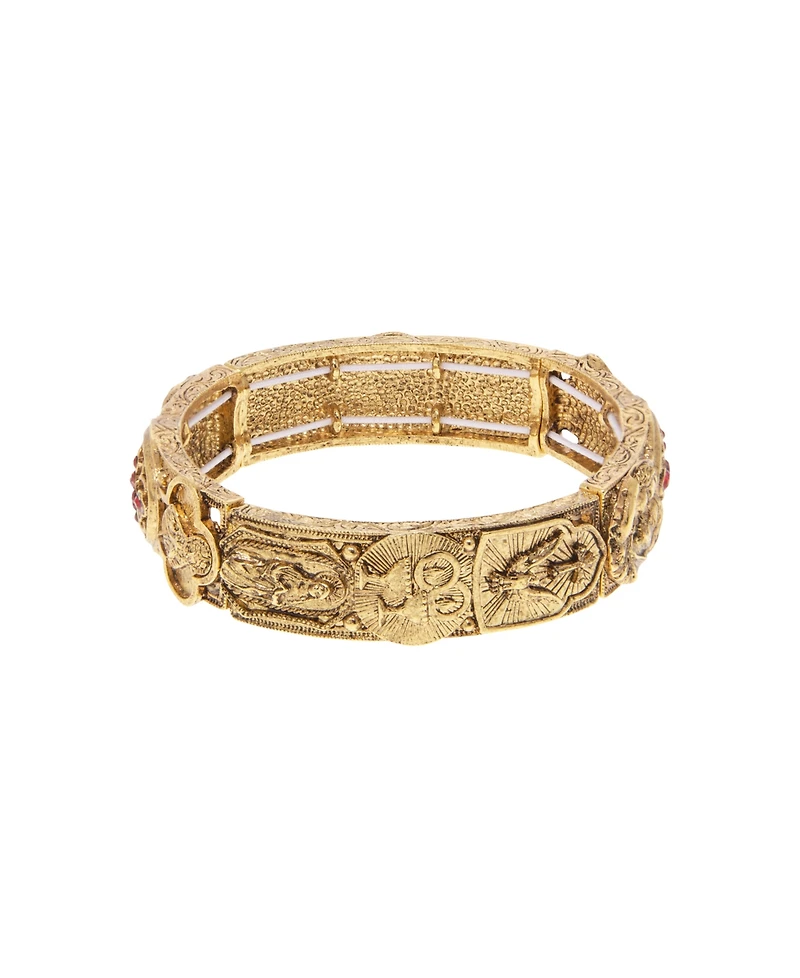 Symbols of Faith Gold Tone with Light Siam Cross Stretch Bracelet