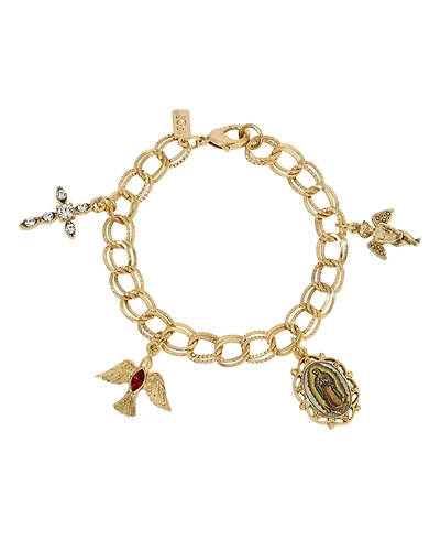 Symbols of Faith Gold Tone Our Lady Of Guadalupe Charm Bracelet