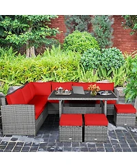 Gymax 7PCS Rattan Patio Sectional Sofa Set Conversation Set Cushions