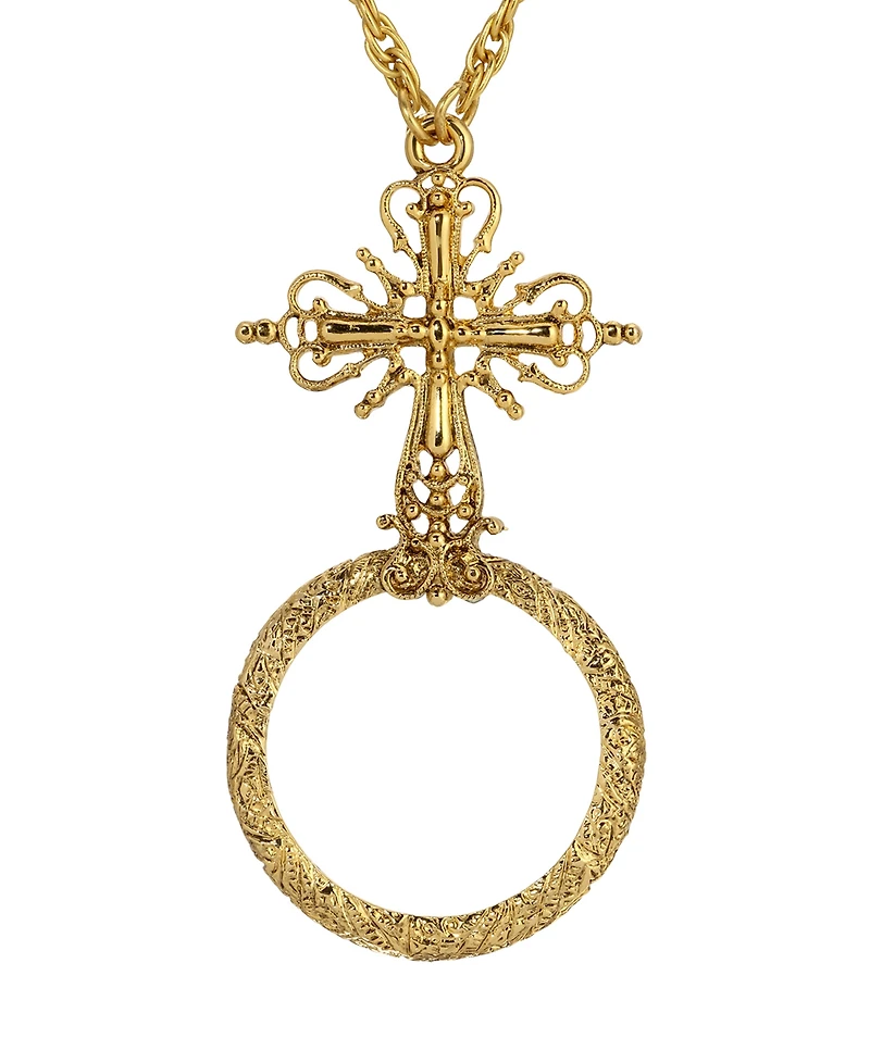 Symbols of Faith Gold-Tone Cross Magnifying Glass 28" Necklace