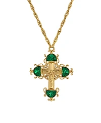 Symbols of Faith Gold-Tone Cross Emerald Green Crystals 28" Necklace