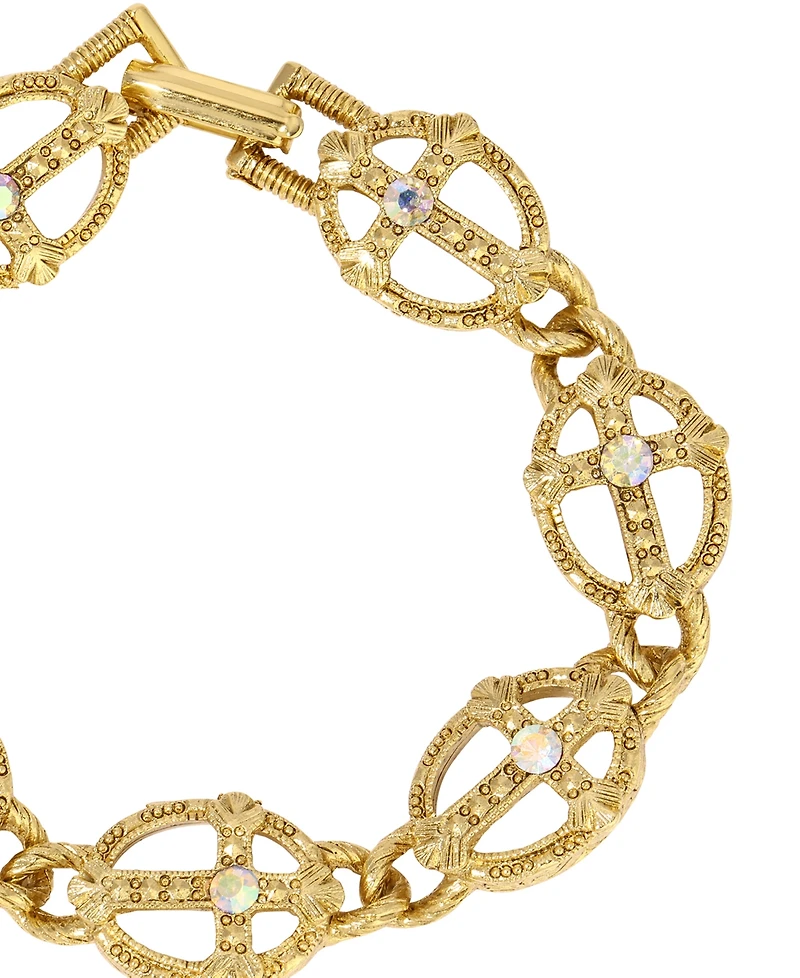 Symbols of Faith Gold Tone Cross with Crystals Bracelet
