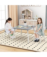 Gymax 3 Pieces Kids Table and Chairs Set Children Wooden Furniture Set w/ Solid Wood Legs