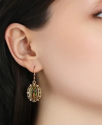 Symbols of Faith Gold Tone Our Lady of Guadalupe Decal Oval Leverback Earrings