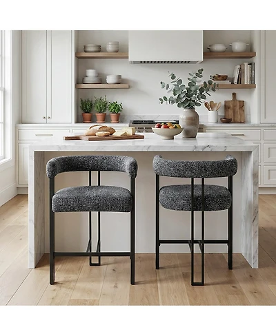 Maison Boucle 24" Upholstered Counter Height Stools with Arms for Kitchen, Set of 2