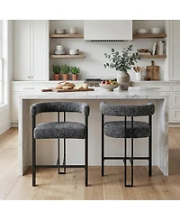 Maison Boucle 24" Upholstered Counter Height Stools with Arms for Kitchen, Set of 2