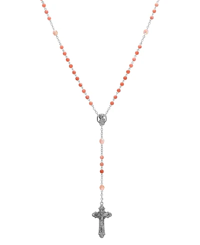 Symbols of Faith Silver-Tone Pink Beaded Crucifix Rosary