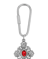 Symbols of Faith Silver Tone Cross Oval Red Stone Key Chain