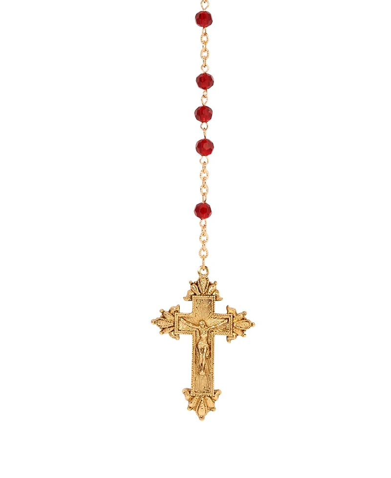 Symbols of Faith Gold Tone Cross Heart Lady Of Guadalupe Decal Red Bead Chain Rosary Necklace