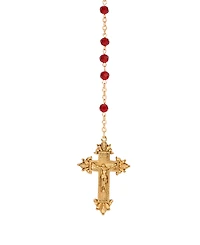 Symbols of Faith Gold Tone Cross Heart Lady Of Guadalupe Decal Red Bead Chain Rosary Necklace