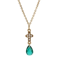 Symbols of Faith Gold-Tone Cross Clear Crystals Clear Briolette Drop 16" Necklace