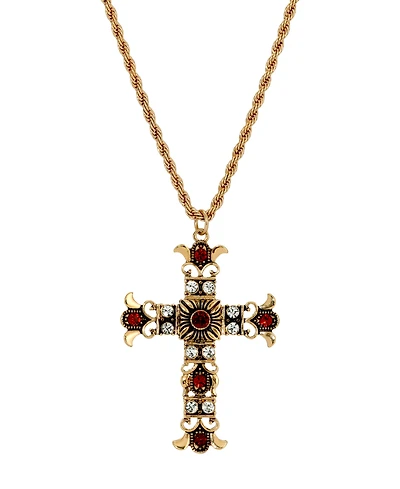 Symbols of Faith Gold-Tone Cross Clear Crystals Siam Beads 16"+3" Necklace