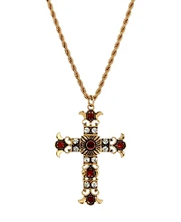 Symbols of Faith Gold-Tone Cross Clear Crystals Siam Beads 16"+3" Necklace