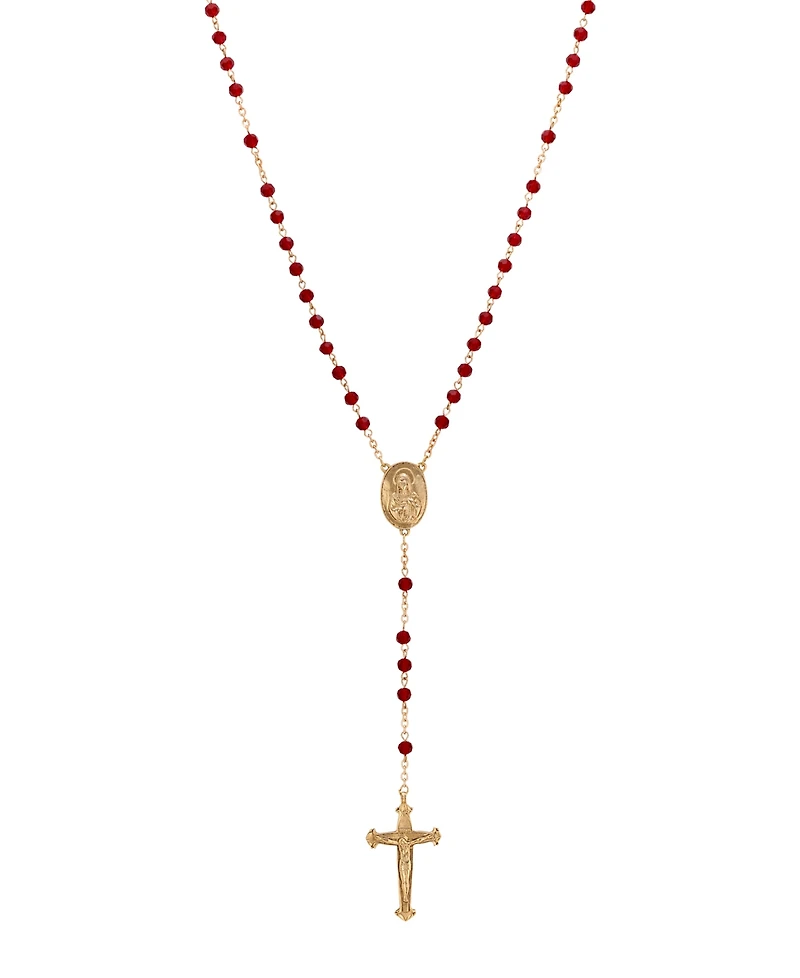 Symbols of Faith Gold-Tone Red Bead Our Lady of Guadalupe Rosary