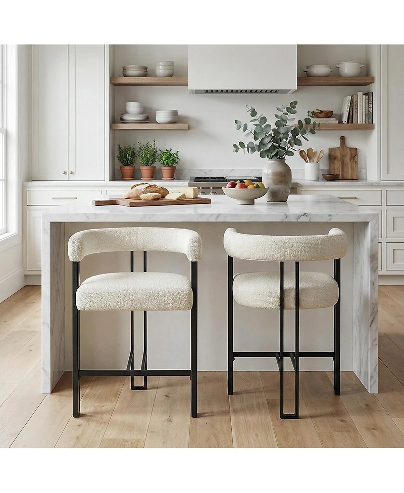 Maison Boucle 24" Upholstered Counter Height Stools with Arms for Kitchen, Set of 2