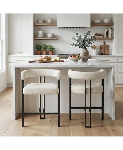 Maison Boucle 24" Upholstered Counter Height Stools with Arms for Kitchen, Set of 2