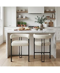Maison Boucle 24" Upholstered Counter Height Stools with Arms for Kitchen, Set of 2