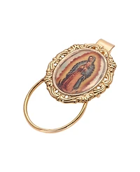 Symbols of Faith Gold Tone Oval Our Lady Of Guadalupe Decal Badge Holder