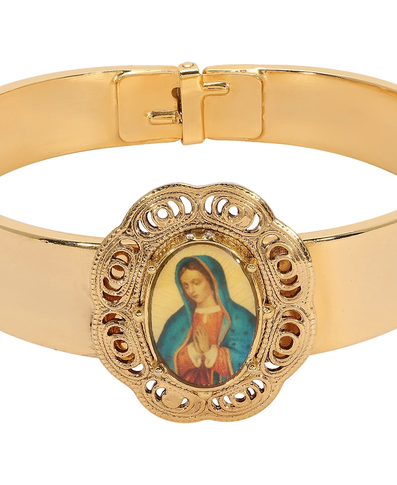 Symbols of Faith Gold-Tone Oval Virgin Mary Decal Bracelet