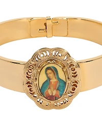 Symbols of Faith Gold-Tone Oval Virgin Mary Decal Bracelet
