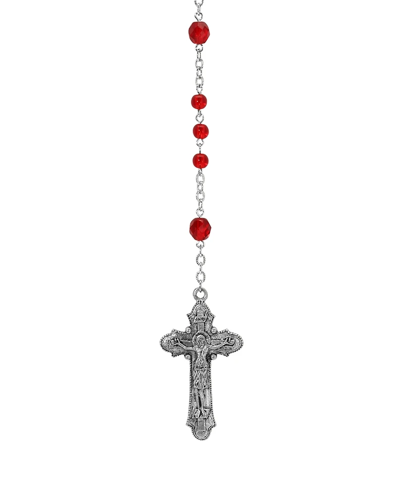 Symbols of Faith Silver-tone Red Beaded Crucifix Rosary
