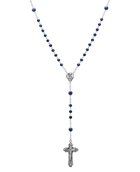 Symbols of Faith Silver-tone Dark Red Beaded Crucifix Rosary Necklace