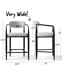 Maison Boucle 25.5" Chenille Upholstered Counter Height Stools with Arms Set of 2