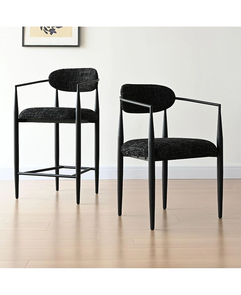 Maison Boucle 25.5" Chenille Upholstered Counter Height Stools with Arms Set of 2