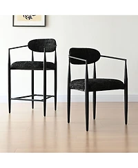 Maison Boucle 25.5" Chenille Upholstered Counter Height Stools with Arms Set of 2