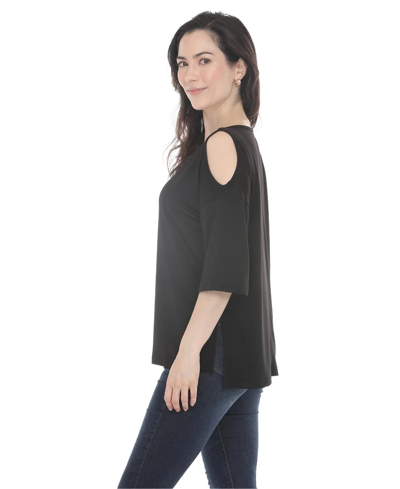 White Mark Women's Casual Cold Shoulder Pullover Top