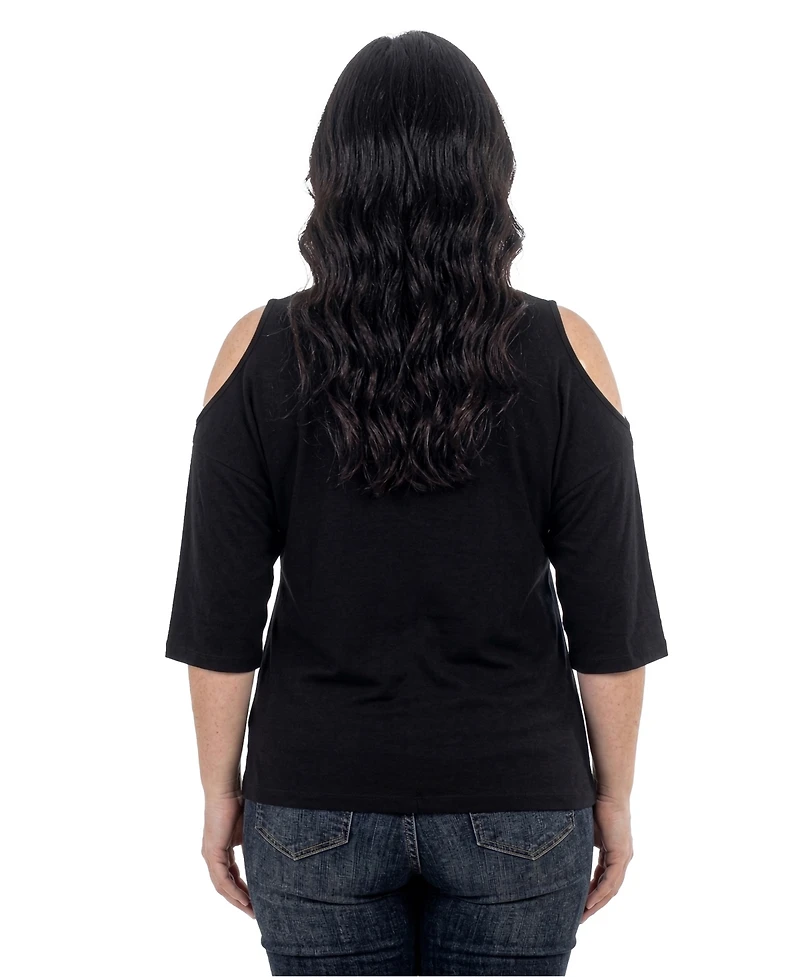 White Mark Plus Casual Cold Shoulder Pullover Top