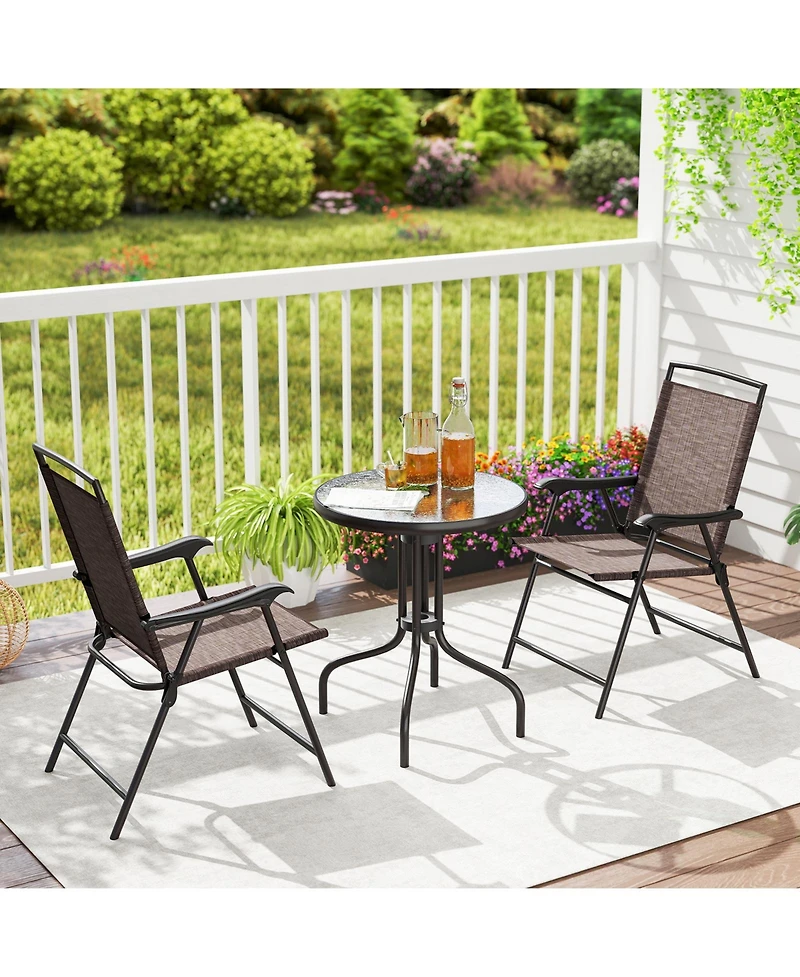 Gymax 3 Pcs Outdoor Bistro Dining Furniture Set w/1.57'' Umbrella Hole Rippled