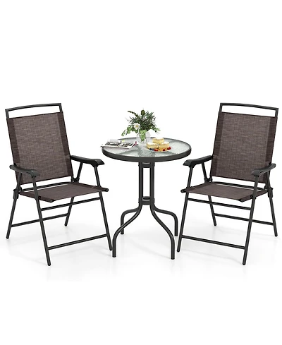 Gymax 3 Pcs Outdoor Bistro Dining Furniture Set w/1.57'' Umbrella Hole Rippled