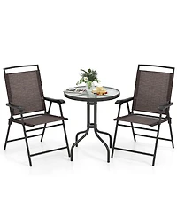 Gymax 3 Pcs Outdoor Bistro Dining Furniture Set w/1.57'' Umbrella Hole Rippled
