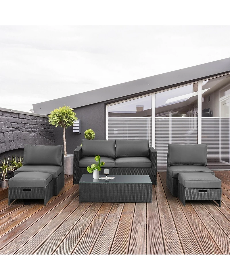 Gymax 6PCS Rattan Patio Conversation Furniture Set Cushioned Sectional Sofa Set