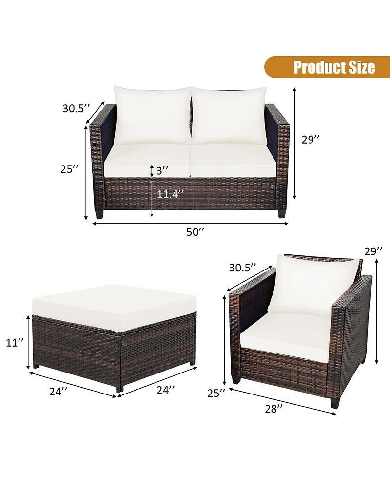 Gymax 5PCS Outdoor Patio Rattan Conversation Sofa Furniture Set