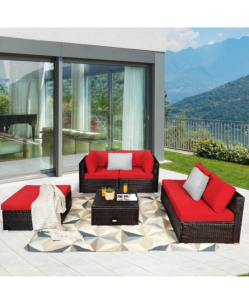 Gymax 6PCS Rattan Patio Sectional Sofa Set Outdoor Furniture Set w/ Cushions