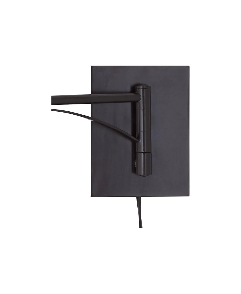 Franklin Iron Works Brinly Farmhouse Rustic Swing Arm Wall Lamps Set of 2 Matte Brown Metal Plug-in Light Fixture Burlap Shade for Bedroom Living Room