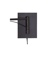 Franklin Iron Works Brinly Farmhouse Rustic Swing Arm Wall Lamps Set of 2 Matte Brown Metal Plug-in Light Fixture Burlap Shade for Bedroom Living Room